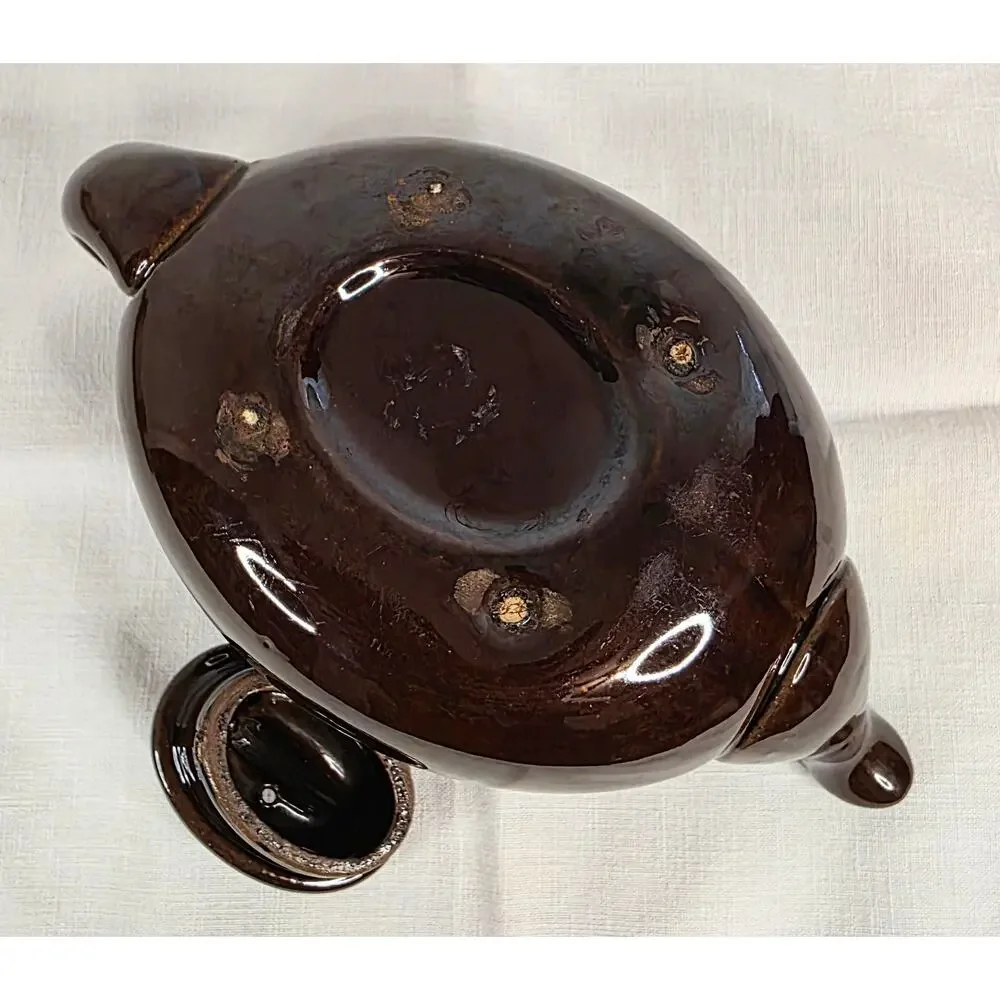 Small Vintage Pottery Teapot w/Lid Brown Glossy Glaze Rustic Primitive Farmhouse